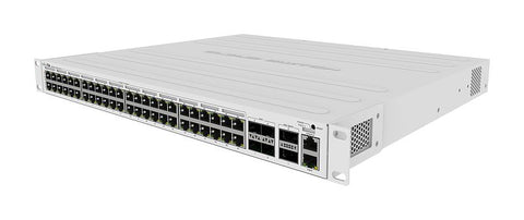 Poderoso Switch de 48 puertos gigabit PoE, puertos SFP+ y QSFP+ para rápidas conexiones de fibra óptica y enlace con otros dispositivos – CRS354-48P-4S+2Q+RM Mikrotik