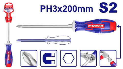 Destornillador de varilla pasante Phillips PH3 200mm – EMTOP EGTSPH3200 - LA CASA DEL TELEFONO