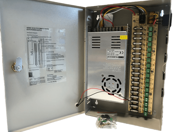 Fuente de poder tipo caja, para Sistemas de CCTV, 18CH, salida de 12Vdc 30A – PS-360W12V18F - LA CASA DEL TELEFONO
