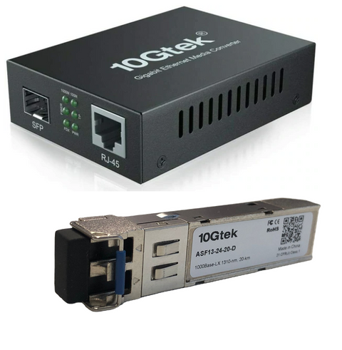 Convertidor de medios de fibra óptica con módulo transceptor SFP 1.25Gbps, 20km – 10Gtek G0101-SFP(Kit 2#)