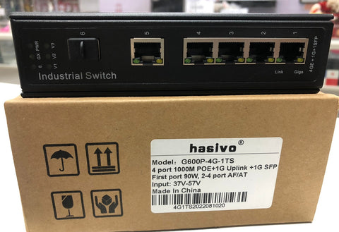 Switch industrial de 4 puertos Gigabit PoE + 1G de uplink + 1GE SFP – G600P-4G-1TS hasivo