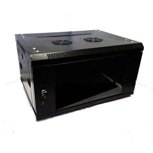 Gabinete de pared 600x450, capacidad de 6U, puerta de vidrio frontal con llave – LCDT NCW1-6-A-B - LA CASA DEL TELEFONO