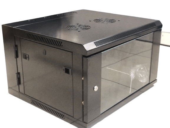 Gabinete de pared 600x550, abatible, capacidad de 6U, puerta de vidrio frontal con llave – LCDT NCW5-6-A-B - LA CASA DEL TELEFONO