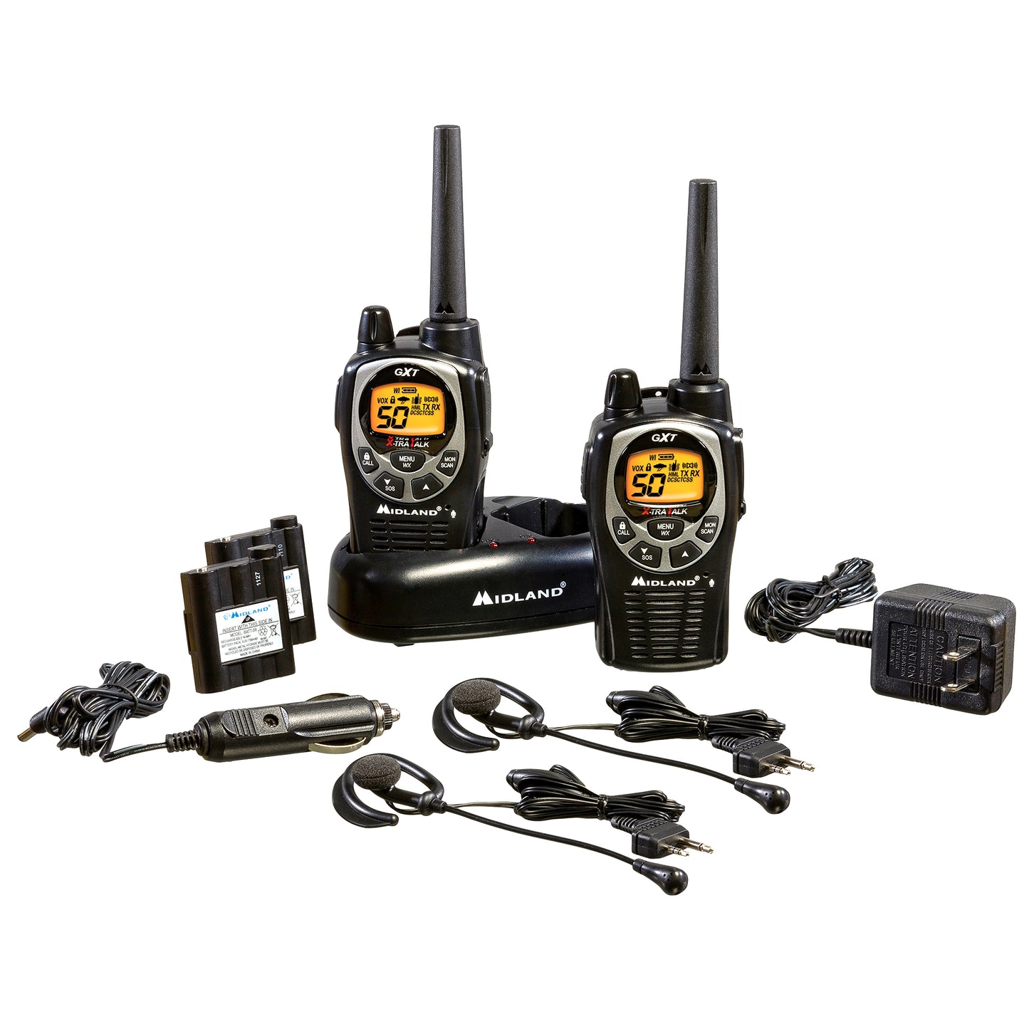 Paquete con 2 radios Walkie-Talkie, 36 millas*, waterproof, con baterías y diademas – Midland GXT1000VP4