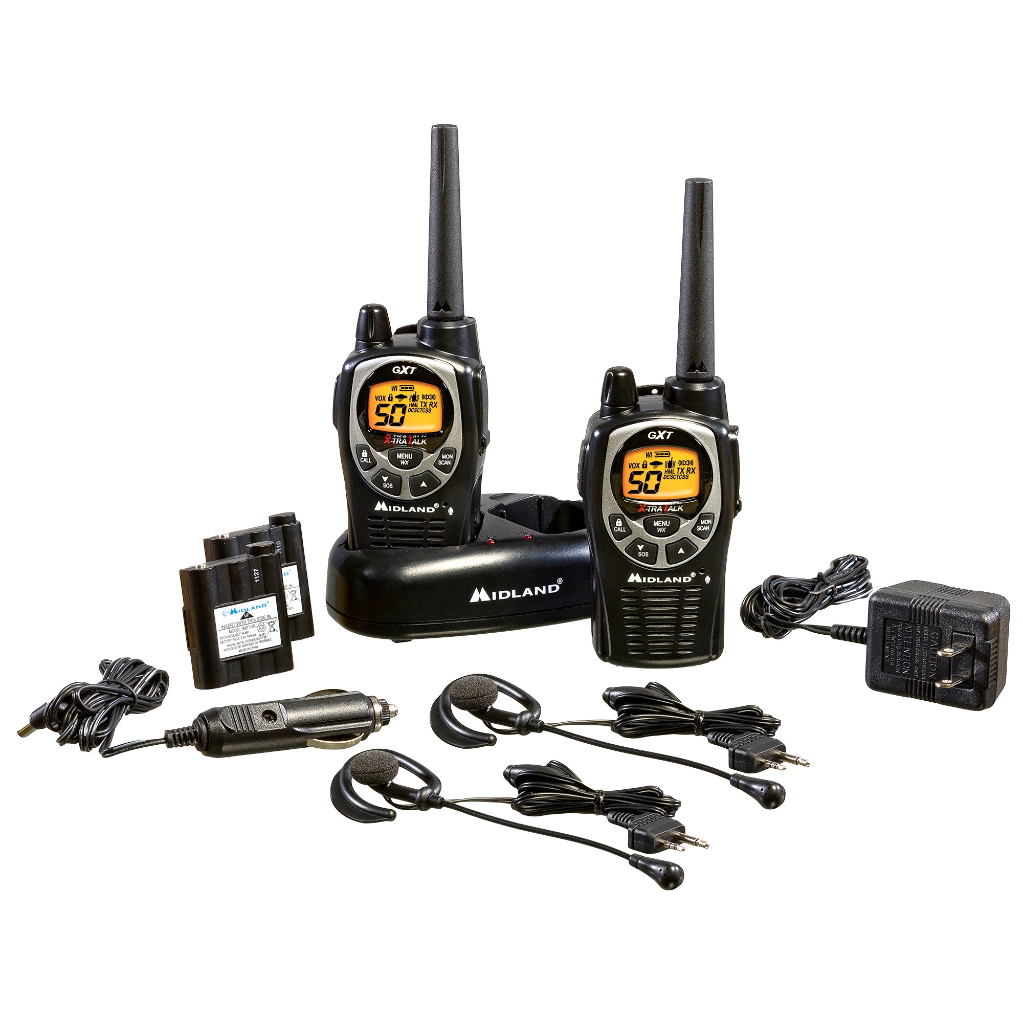 Paquete con 2 radios Walkie-Talkie, 36 millas*, waterproof, con baterías y diademas – Midland GXT1000VP4