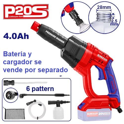 Hidrolavadora inalámbrica 20V de 360psi, portátil – EMTOP ELPW2025012 - LA CASA DEL TELEFONO