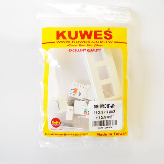 Inserto decora con 3 puertos: Cat6+, Cat3 y F KUWES 109-1V1D1F - LA CASA DEL TELEFONO