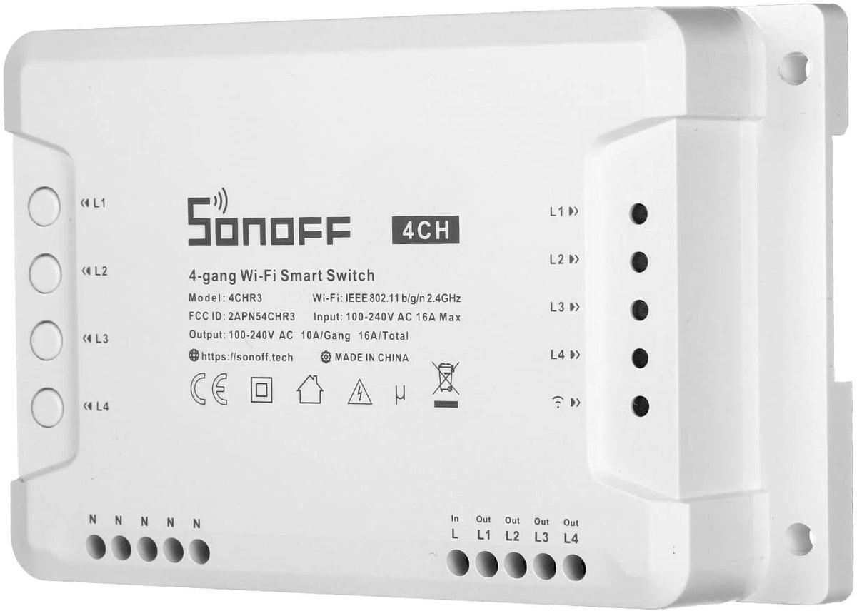 Interruptor Wi-Fi inteligente para el control independiente de 4 dispositivos – Sonoff 4CHR3 Sonoff - LA CASA DEL TELEFONO