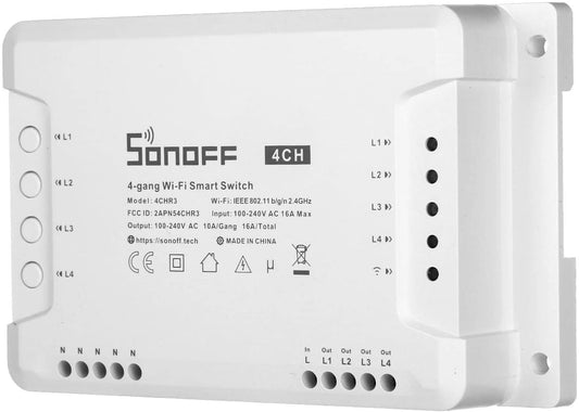 Interruptor Wi-Fi inteligente para el control independiente de 4 dispositivos – Sonoff 4CHR3 Sonoff - LA CASA DEL TELEFONO