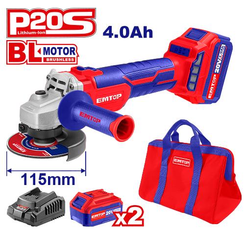Kit de esmeril angular 20V con baterías, cargador y accesorios - EMTOP ULAG2011522 - LA CASA DEL TELEFONO