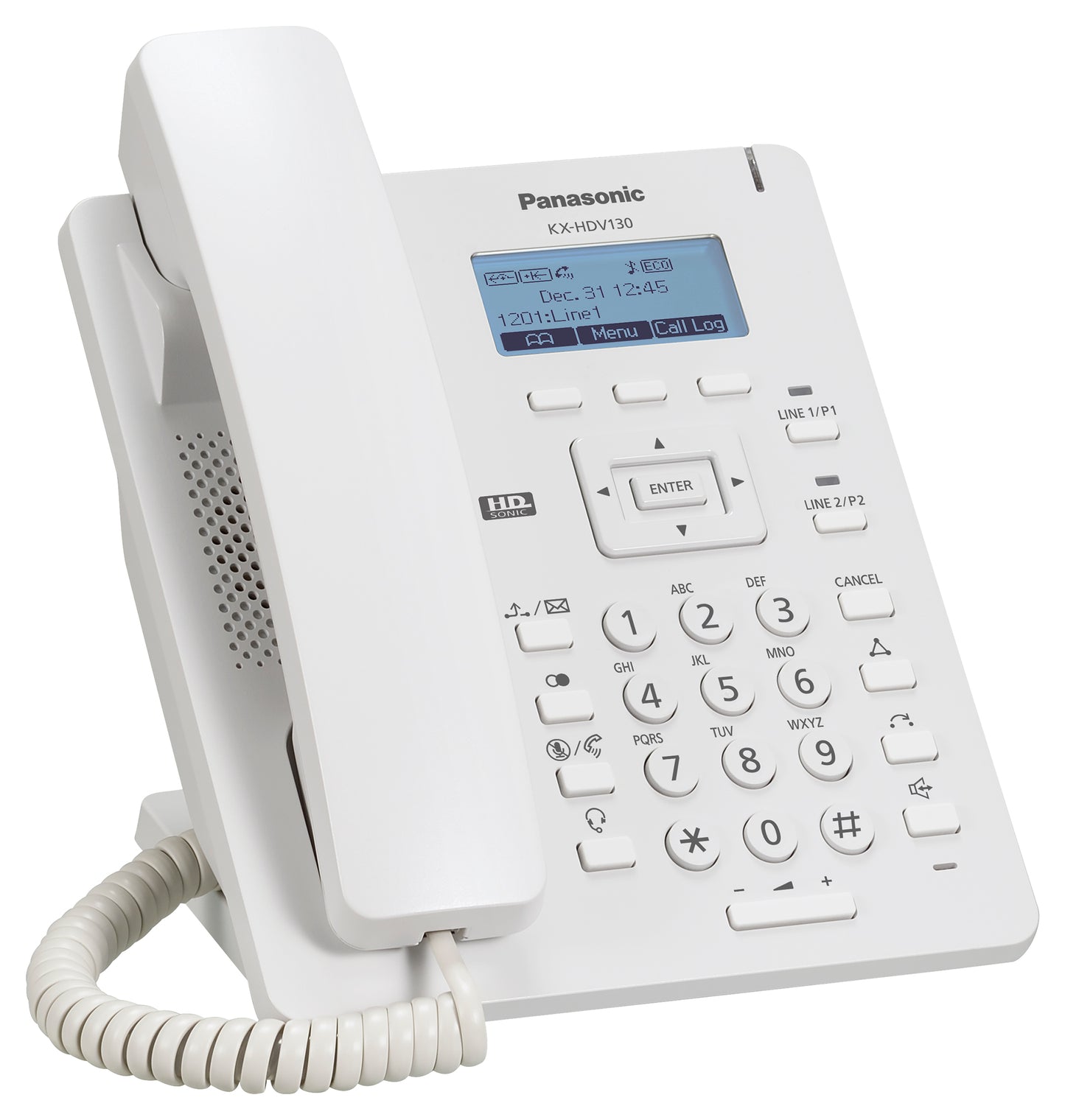 Teléfono SIP Panasonic KX-HDV130, audio en HD, 2 puertos LAN, PoE, en color blanco