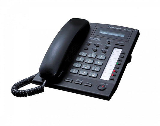 Teléfono digital Panasonic con pantalla LCD, 8 teclas flexibles, altavoz, entrada para diadema, en color negro – KX-T7665 Panasonic