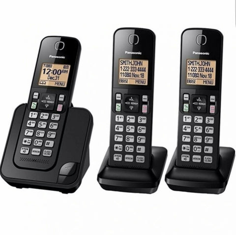Combo de teléfonos inalámbricos DECT, 3 auriculares, identificador de llamadas, teclado iluminado, altavoz, operación con alimentación de respaldo* - KX-TGC353LAB – Panasonic