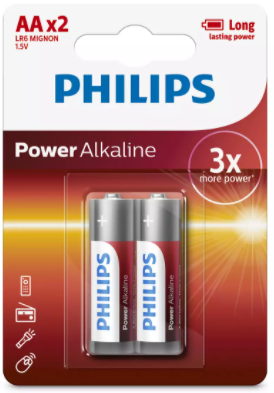 Paquete con 2 baterías alcalinas AA LR6P2B/97 de marca Philips