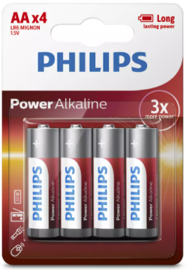 Paquete con 4 baterías alcalinas AA LR6P4B/97 de marca Philips