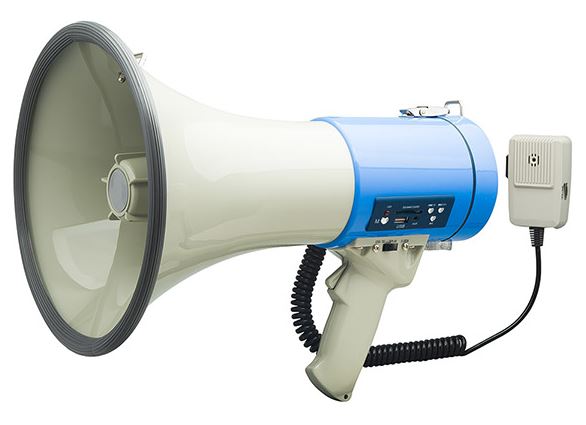 Megáfono de 50W con micrófono de mano, sirena, reproduce MP3 – HW-55S - LA CASA DEL TELEFONO