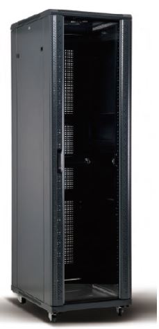 Gabinete de piso 600x1000, capacidad de 38U, puerta de vidrio, abanicos y ruedas – LCDT NCF1610-38U