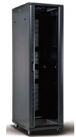Gabinete de piso 600x600, capacidad de 27U, puerta de vidrio, abanicos y ruedas – LCDT NCF166-27