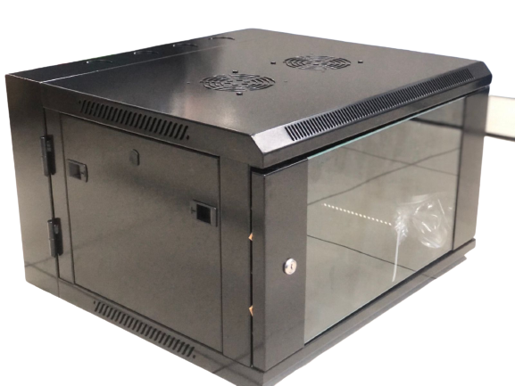 Gabinete de pared 600x550, abatible, capacidad de 6U, puerta de vidrio frontal con llave  – LCDT NCW5-6-A-B
