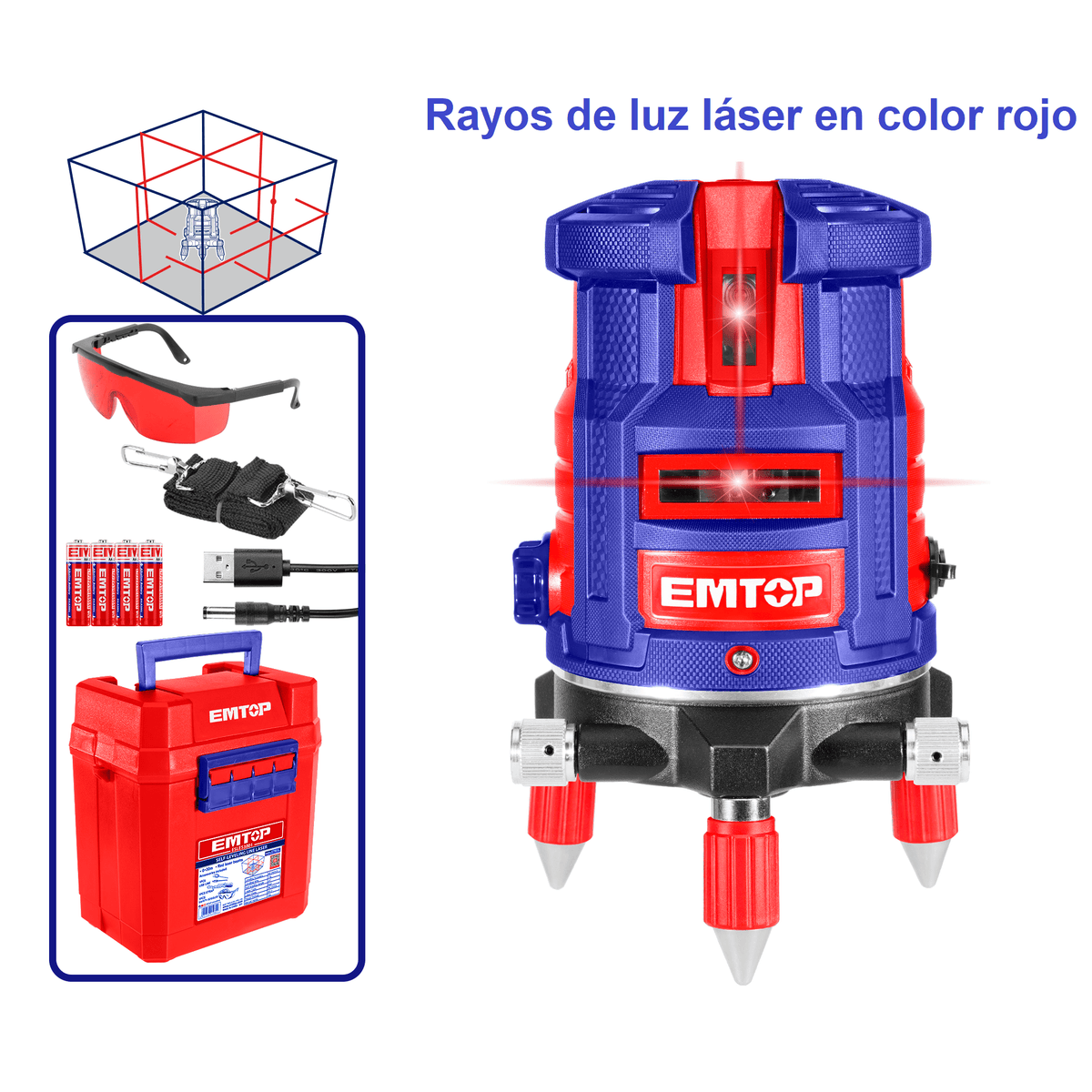 Nivel láser multilínea con auto-nivelación láser en color rojo EMTOP ESLE53001 - LA CASA DEL TELEFONO