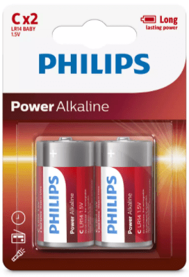 Paquete con 2 baterías alcalinas tamaño C LR14 marca Philips - LA CASA DEL TELEFONO