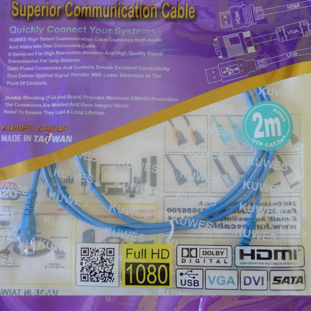 Patch Cord UTP CAT5e Azul de 2M ultra delgado - KUWES UC5E-2M-BL - LA CASA DEL TELEFONO