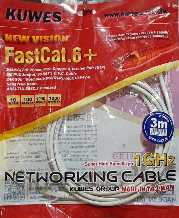 Patch Cord UTP CAT6 de 3M de largo en color gris – Kuwes KPO1033MGY - LA CASA DEL TELEFONO