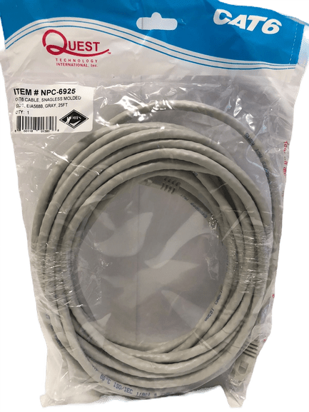 Patch Cord UTP CAT6 Gris de 25 pies – NPC-6925 Quest - LA CASA DEL TELEFONO