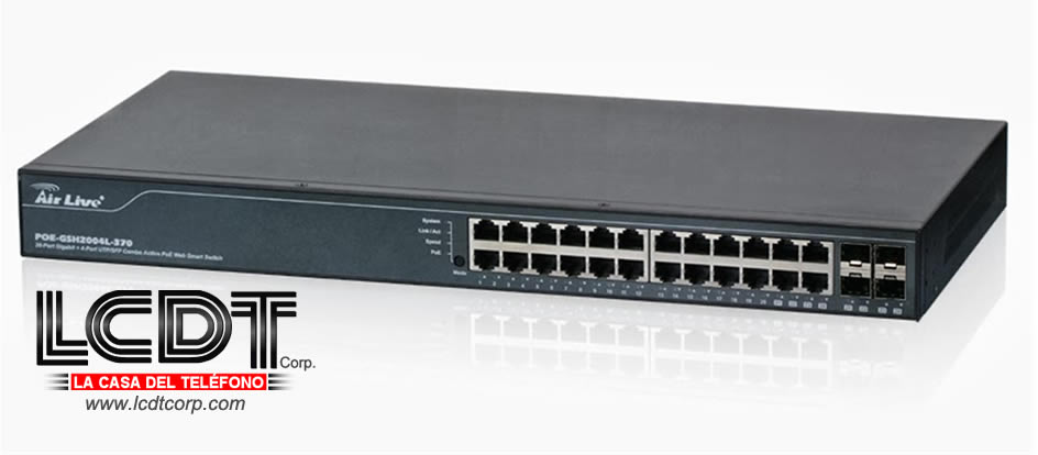 POE-GSH2004L-370 - 24 Port Gigabit with 4 UTP/SFP combo 802.3AT Device Guard Web Smart Switch - LA CASA DEL TELEFONO