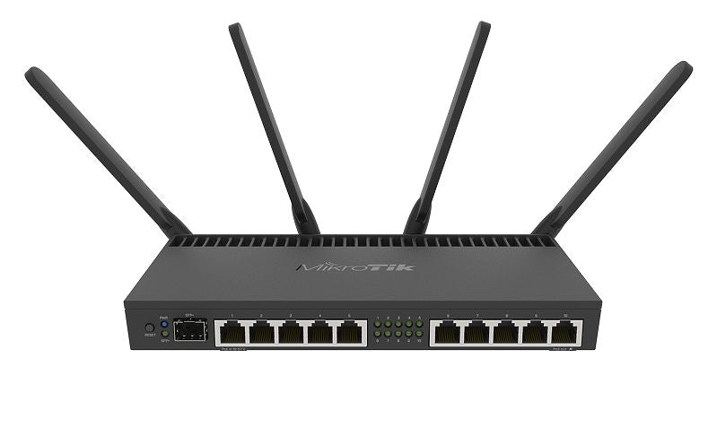 Router inalámbrico doble banda con 10 puertos Gigabit ethernet, CPU 1.4Ghz, 1G RAM, puerto SFP+ 10Gbps – RB4011iGS+5HacQ2HnD-IN-US MikroTik