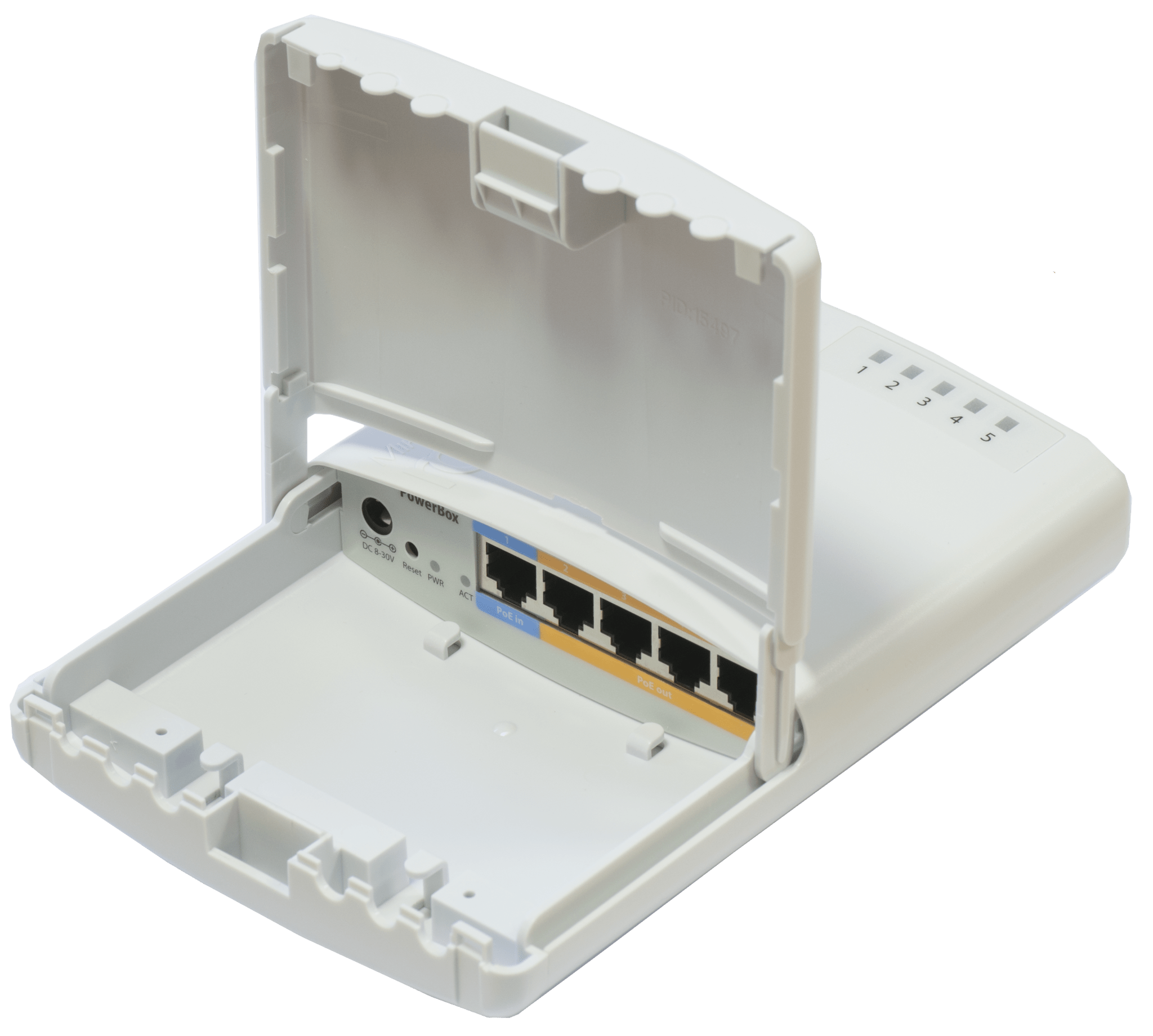 Router con 5 puertos 10/100Mbps, de exterior, PoE en 4 puertos – RB750P-PBr2 (PowerBOX) Mikrotik - LA CASA DEL TELEFONO