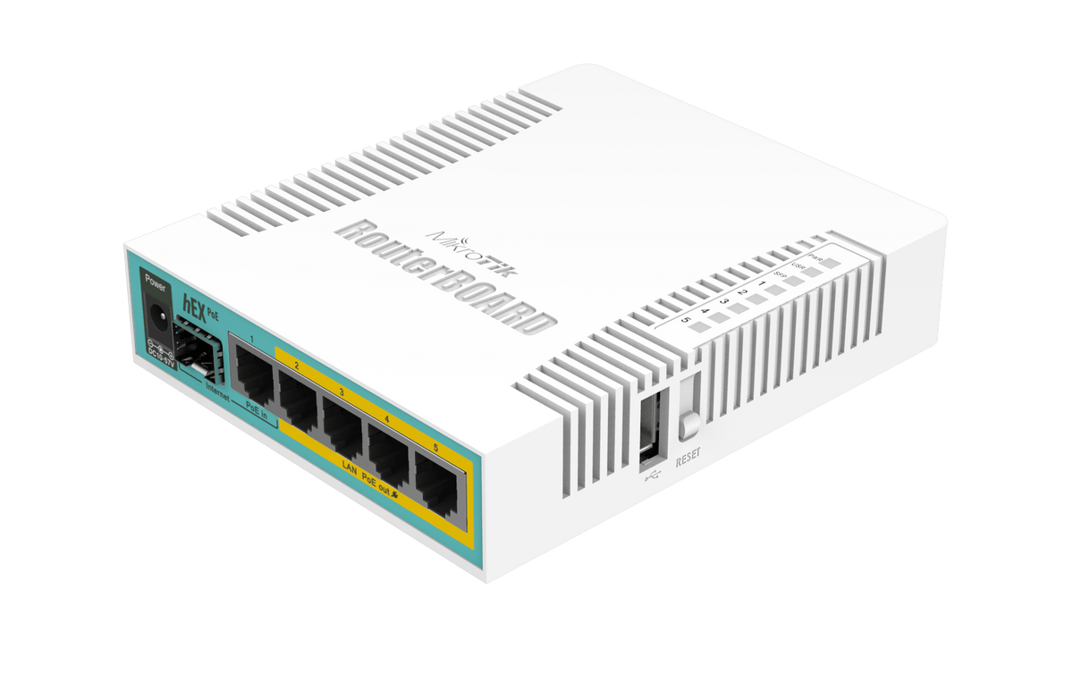 Router con 5 puertos gigabit ethernet, PoE en 4 puertos, SFP, USB – RB960PGS (hEX PoE) Mikrotik - LA CASA DEL TELEFONO