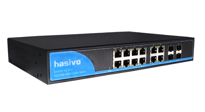 Switch de 8 puertos PoE Gigabit ethernet + 4 puertos 1000M uplink – S2600P-8G-4TC hasivo