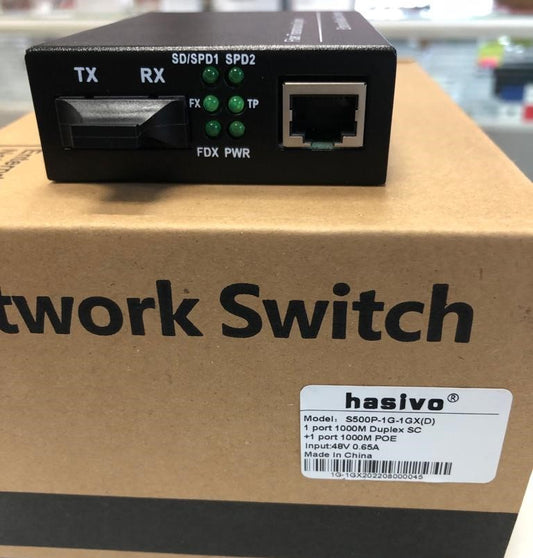 Convertidor de medios de fibra óptica 1 puerto óptico dúplex SC + 1 puerto PoE 1000M – S500P-1G-1GX(D) hasivo