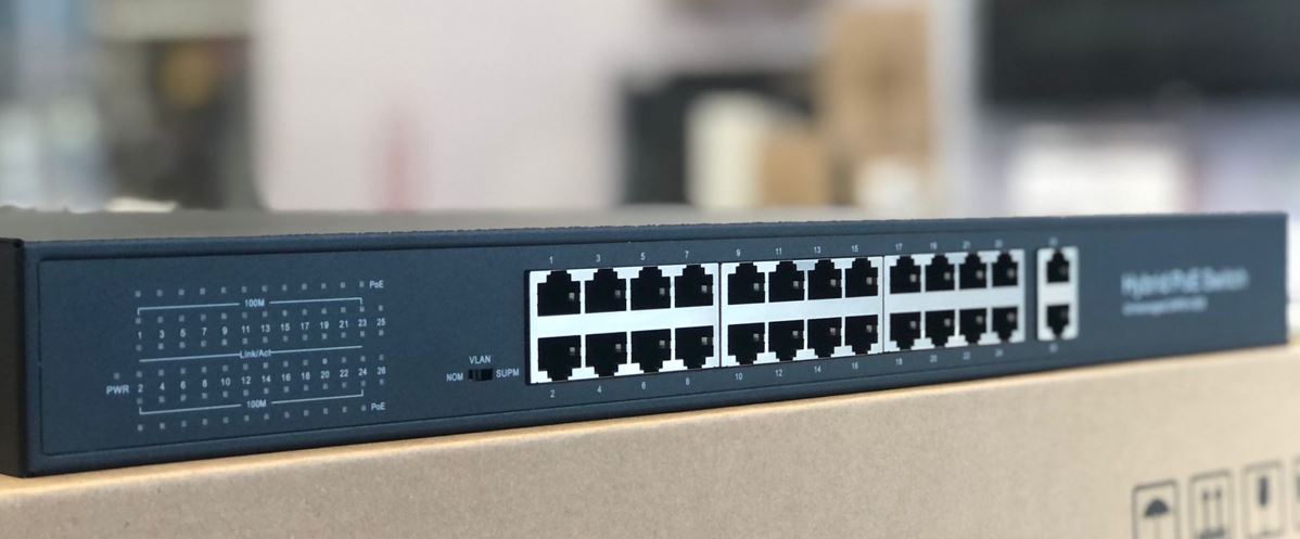 Switch de 24 puertos PoE 10/100M + 2 puertos 1000M uplink, VLAN, 300W – S5800P-24F-2G hasivo