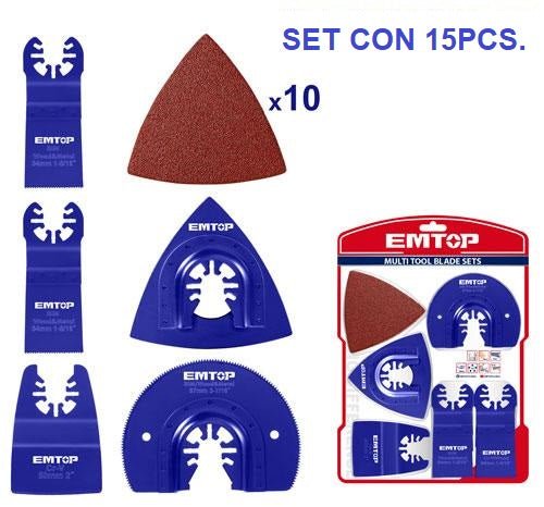 Set de 15 piezas de sierras y lijas para multiherramientas - EMTOP EMTB1501 - LA CASA DEL TELEFONO