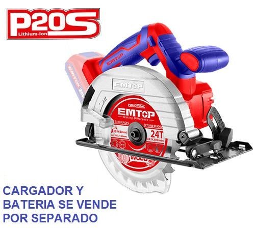Sierra circular a batería 20V 6-1/2 pulgadas 165mm 4600rpm EMTOP ELCS201650 - LA CASA DEL TELEFONO
