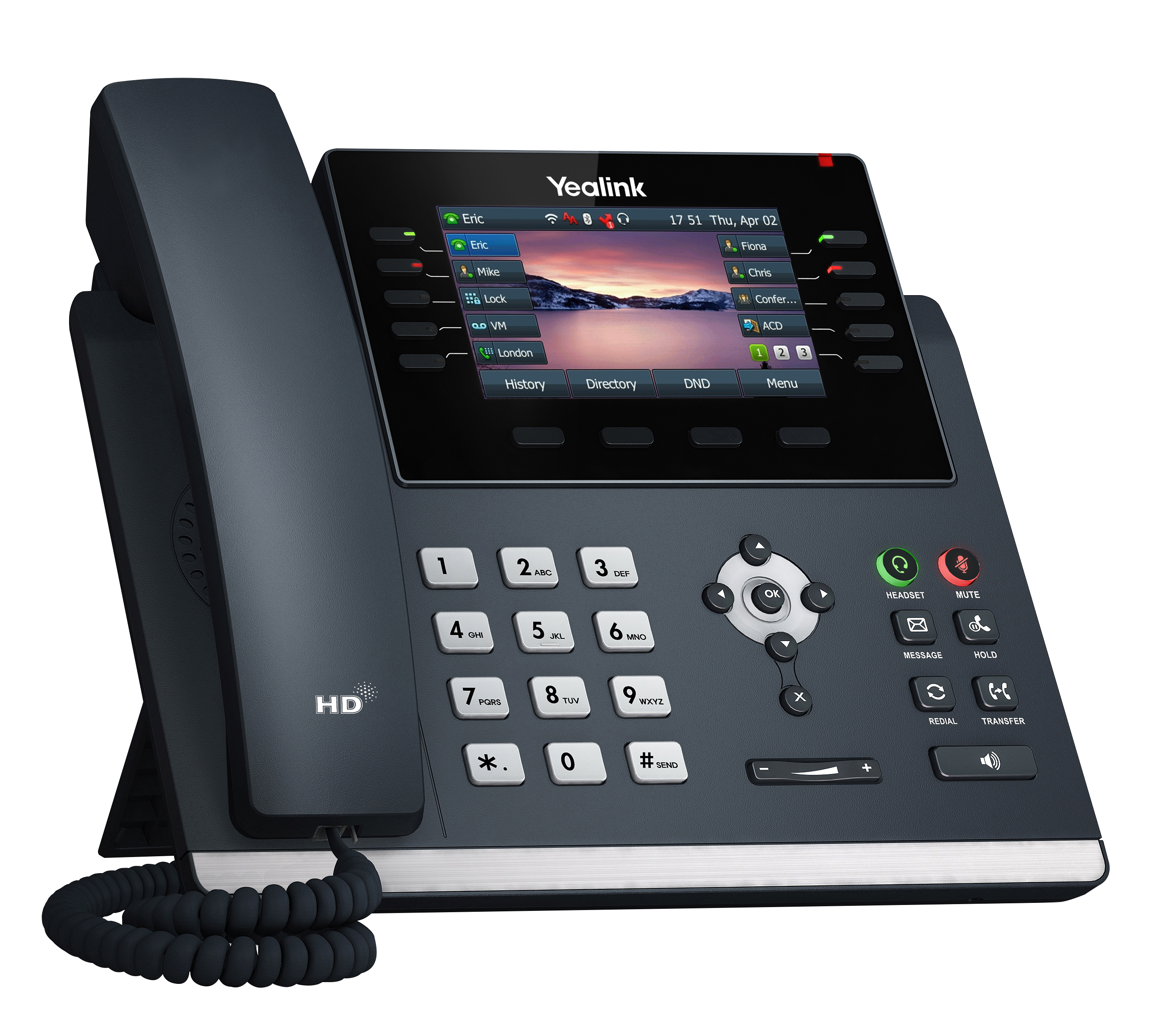 Teléfono IP Yealink SIP-T46U con 16 cuentas SIP, 2 puertos Gigabit, PoE, audio HD