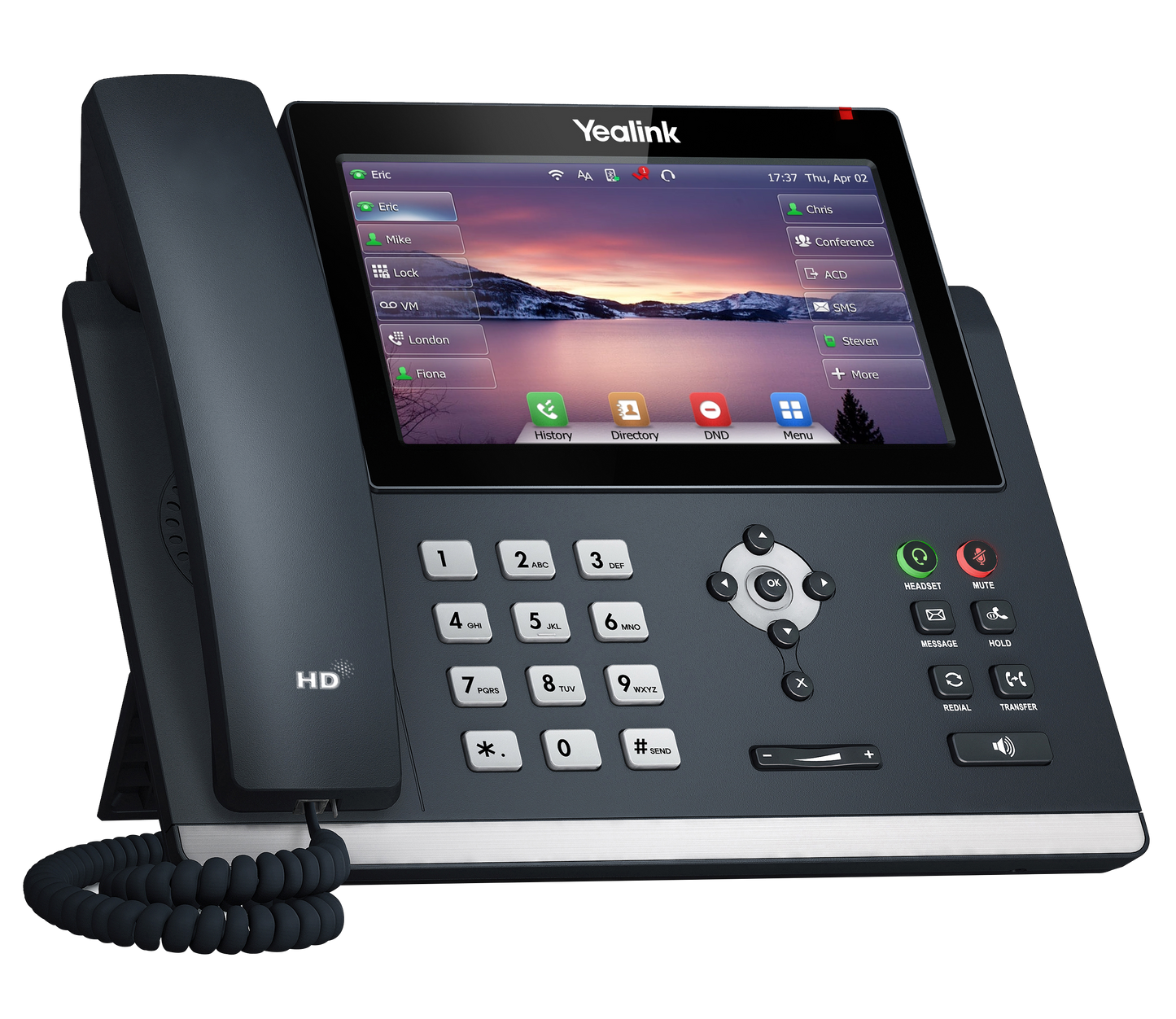 Teléfono IP Yealink SIP-T48U con 16 cuentas SIP, pantalla táctil de 7”, 2 puertos Gigabit, PoE, audio HD
