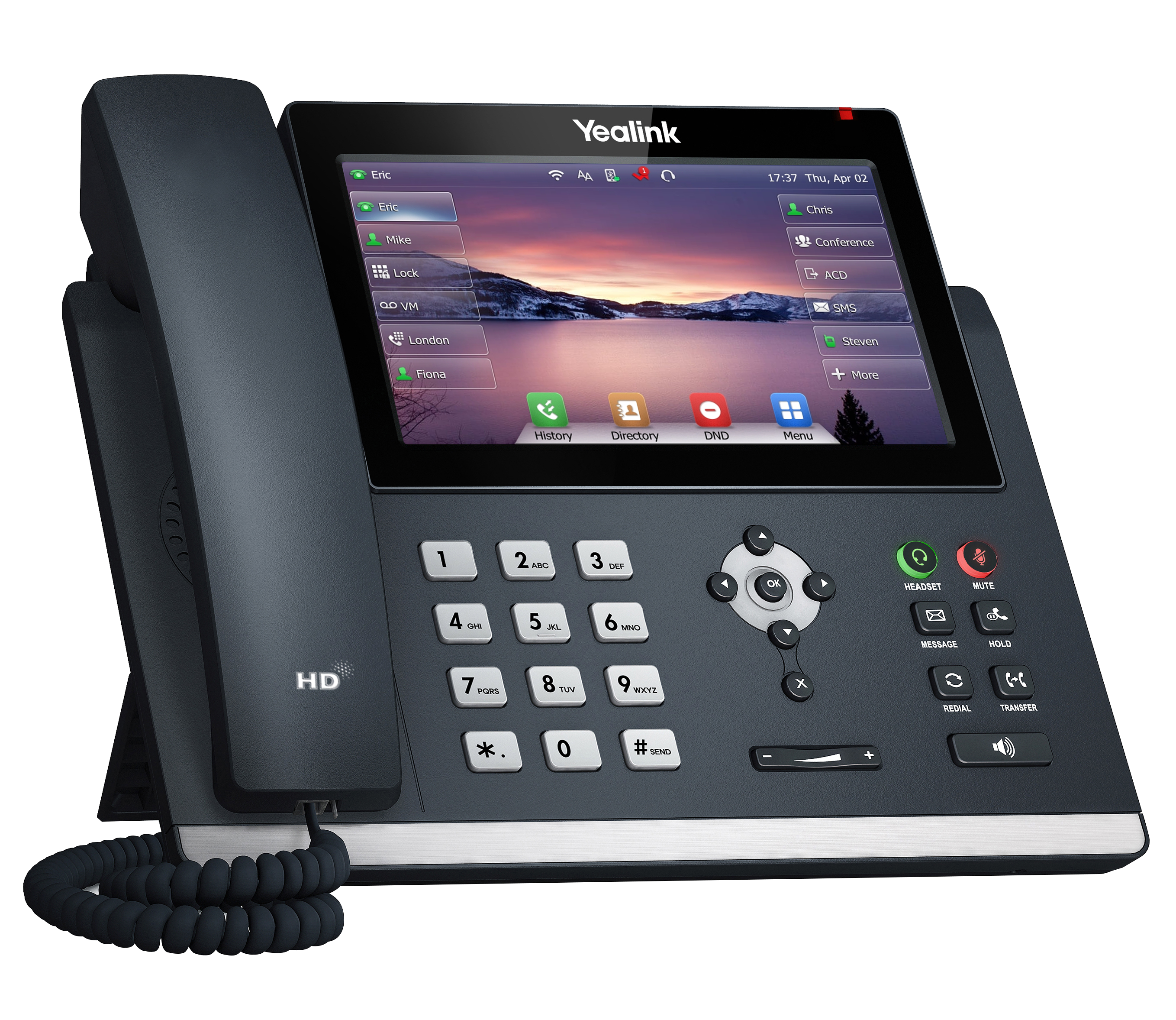 Teléfono IP Yealink SIP-T48U con 16 cuentas SIP, pantalla táctil de 7”, 2 puertos Gigabit, PoE, audio HD