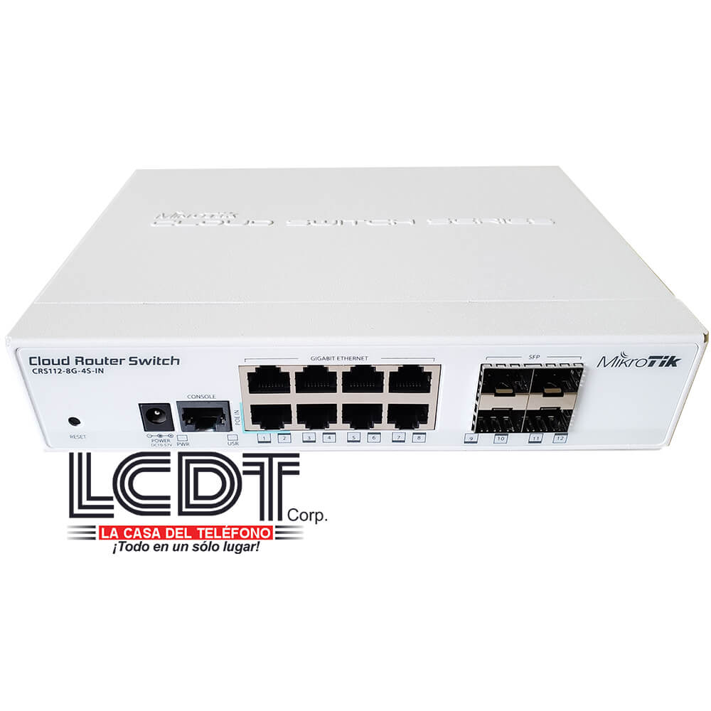 Smart Switch, 8x Gigabit LAN con PoE, 4 puertos SFP, 128 MB RAM, 400MHz CPU – CRS112-8P-4S-IN Mikrotik - LA CASA DEL TELEFONO