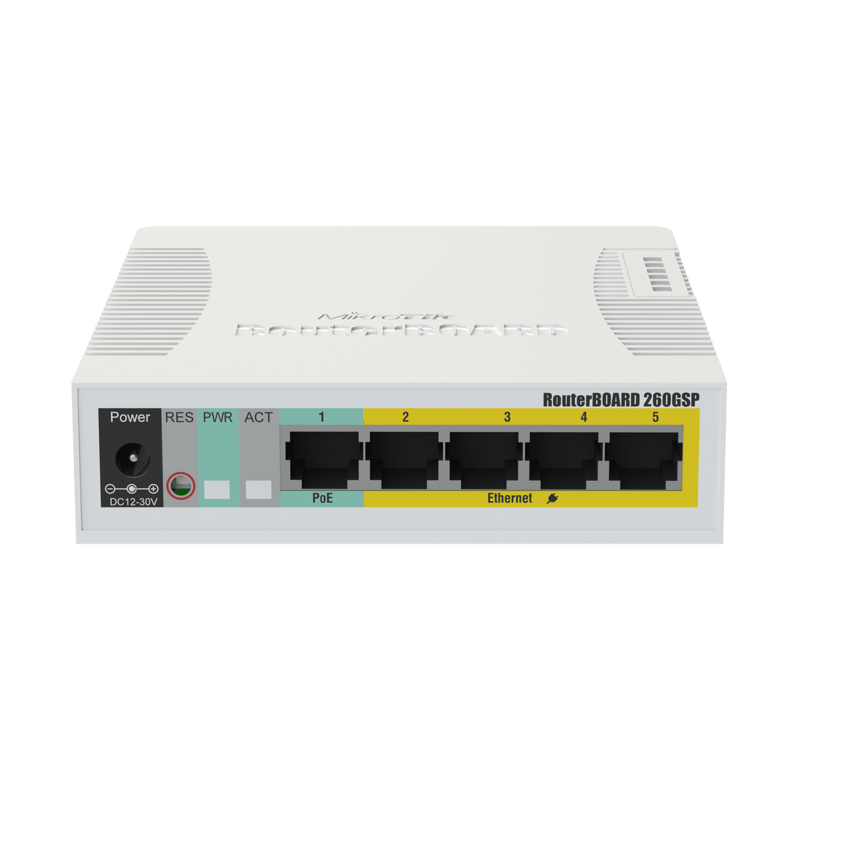 Switch con 5 puertos gigabit ethernet, PoE, 1 interface SFP – RB260GSP (CSS106-1G-4P-1S) Mikrotik - LA CASA DEL TELEFONO