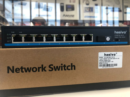 Switch de 8 puertos Gigabit PoE + 1 puerto de fibra SC – S1100P-8G-1GX-A hasivo - LA CASA DEL TELEFONO