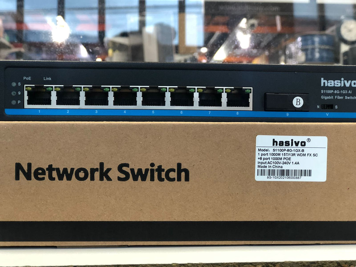 Switch de 8 puertos Gigabit PoE + 1 puerto de fibra SC – S1100P-8G-1GX-B hasivo - LA CASA DEL TELEFONO
