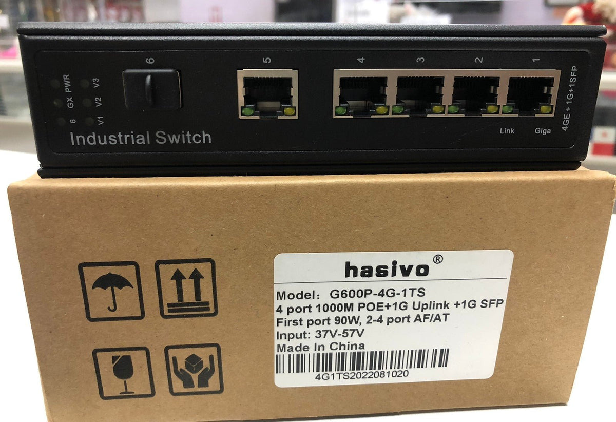 Switch industrial de 4 puertos Gigabit PoE + 1G de uplink + 1GE SFP – G600P-4G-1TS hasivo - LA CASA DEL TELEFONO
