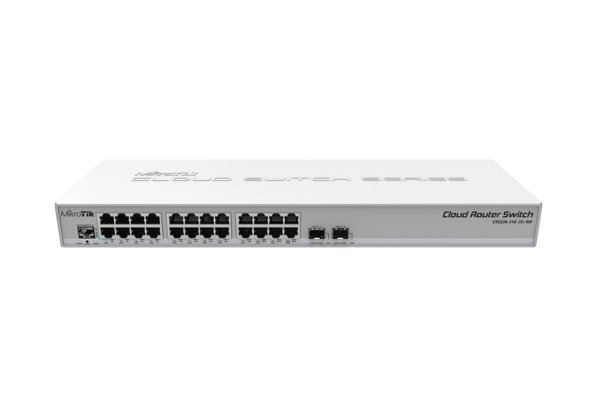 Switch MikroTik CRS326-24G-2S+RM de 24 Puertos Gigabit + 2 SFP+ (10G) Cloud Router Switch - LA CASA DEL TELEFONO