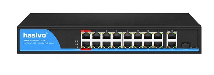 Switch PoE 16 puertos Hasivo S2600P-16F-1G-1TC para cámaras IP