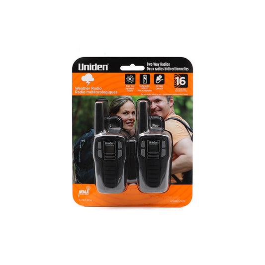 Paquete con 2 Radios Walkie Talkie hasta 25km, viene con baterías recargables – SX167-2CH Uniden
