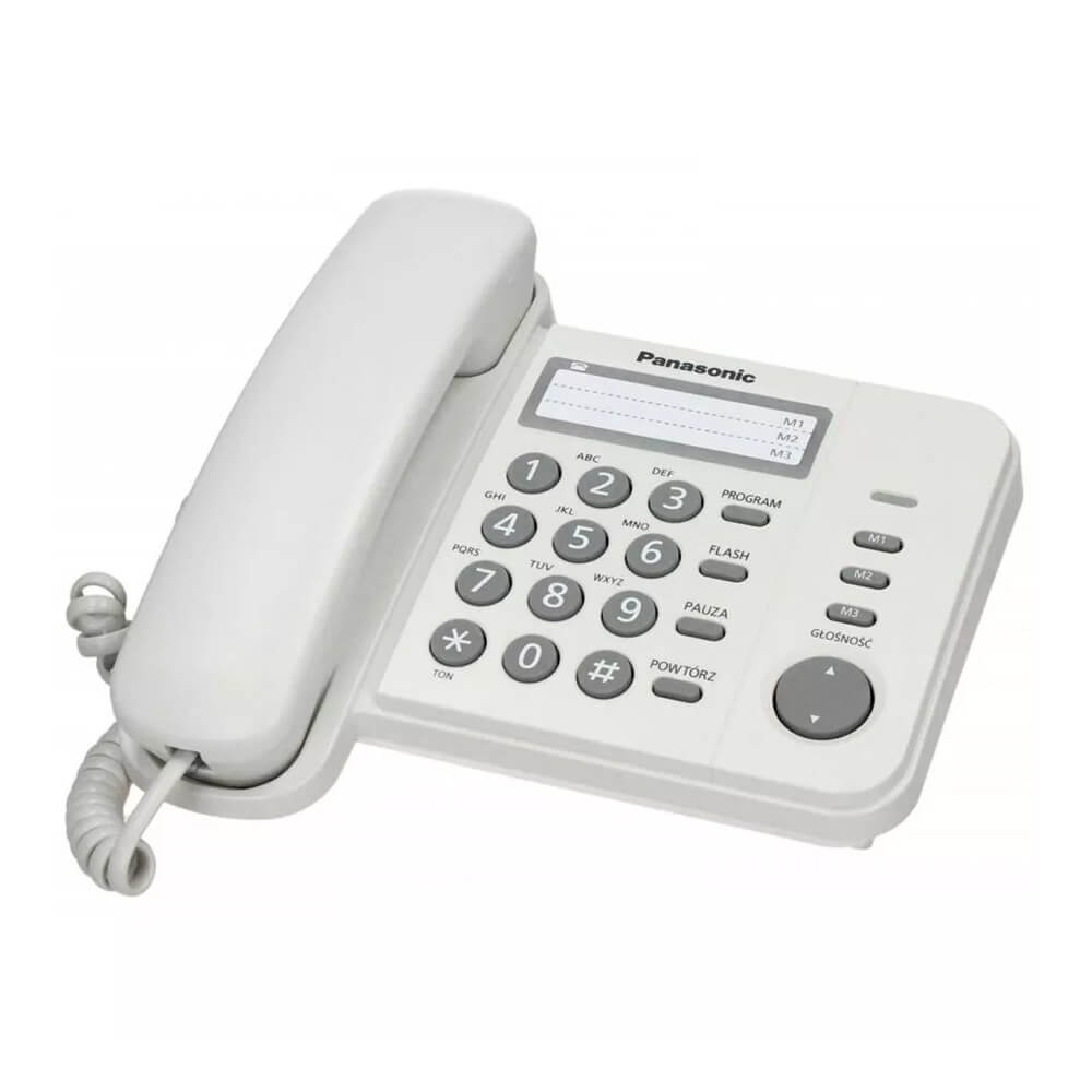 Teléfono de cordón blanco Panasonic KX-TS520 montaje pared marcación rápida