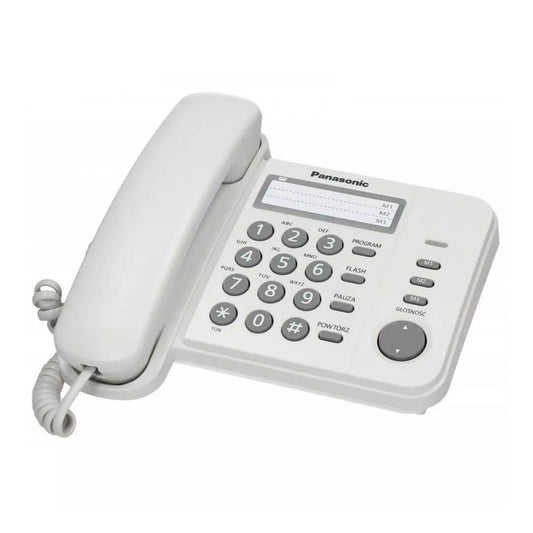 Teléfono de cordón blanco Panasonic KX-TS520 montaje pared marcación rápida